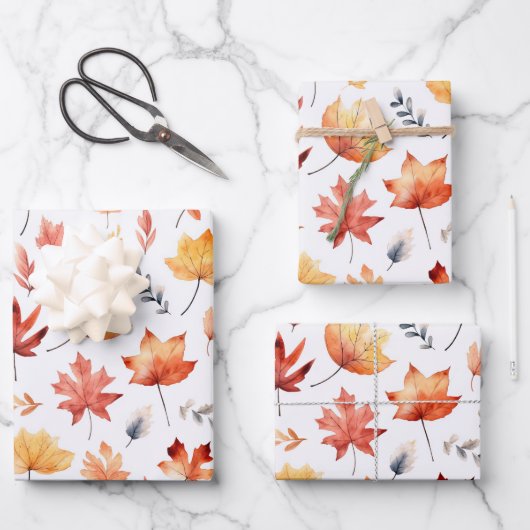 秋の紅葉テラコッタブラウンボホパターン ラッピングペーパーシート (正面)