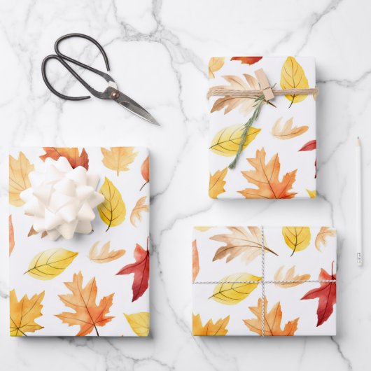 秋の紅葉テラコッタブラウンボホパターン ラッピングペーパーシート (正面)