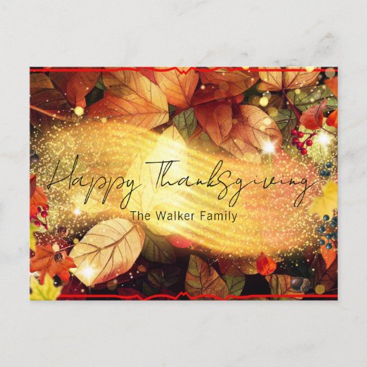 秋の紅葉ハッピーサンクスギビング シーズンポストカード (正面)