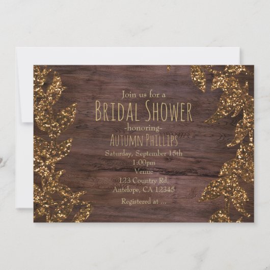 秋の紅葉フェイク金ゴールドスパークルグラム 招待状 (正面)