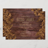 秋の紅葉フェイク金ゴールドスパークルグラム 招待状 (正面/裏面)