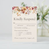 秋の紅葉フラワーアイボリー結婚式返信RSVP 出欠カード (スタンド正面)