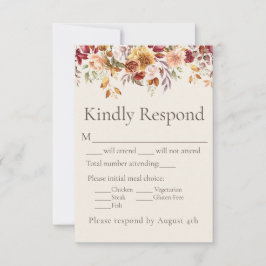 秋の紅葉フラワーアイボリー結婚式返信RSVP 出欠カード