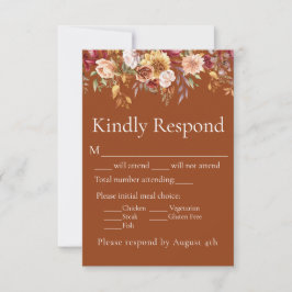秋の紅葉フラワーテラコッタ結婚式RSVP 出欠カード