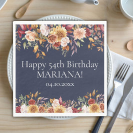 秋の紅葉フラワーナビーブルーの誕生日パーティー スタンダードランチョンナプキン