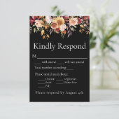 秋の紅葉フラワーブラック結婚式返信RSVP 出欠カード (スタンド正面)