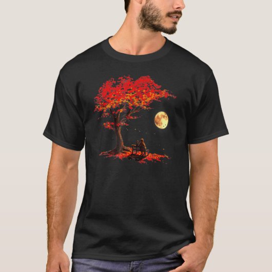 秋の紅葉ムーン宇宙飛行士とCat Outer S Tシャツ (正面)