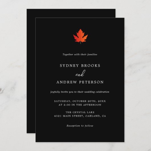 秋の紅葉モダンミニマル結婚式 招待状 (正面/裏面)