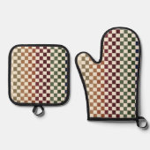 秋の紅葉レトロ織りループスタイル 鍋つかみ&鍋敷きセット (正面)