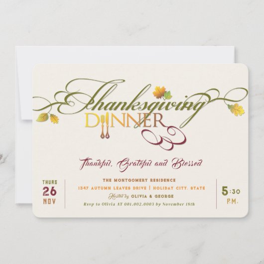 秋の紅葉感謝祭ディナー饗宴パーティー 招待状 (正面)