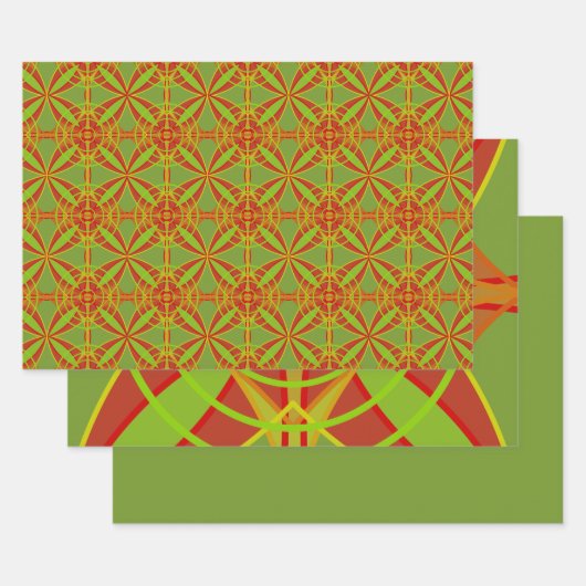 秋の紅葉抽象芸術幾何学的デザイン ラッピングペーパーシート (セット)