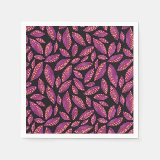 秋の紅葉紫と黒パターン スタンダードカクテルナプキン (正面)