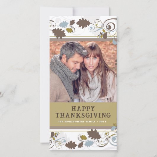 秋の紅葉茶色の渦巻き感謝祭の写真 シーズンカード (正面)