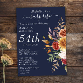 秋の紅葉 ネイビーブルーのサプライズバースデー 招待状