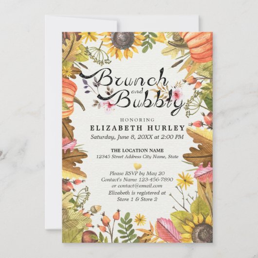 秋の紅葉 ブランシュ & バブル ブライズシャワー 招待状 (正面)
