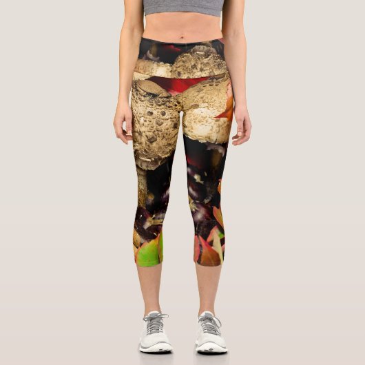 秋の紅葉、栗のキノコ写真 カプリレギンス (正面)