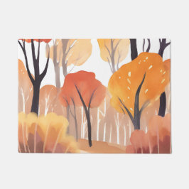 秋の紅葉 森の水彩 葉 ドアマット