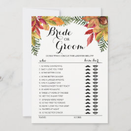 秋の紅葉 結婚式の花嫁または花婿 ゲーム 編集可能 招待状