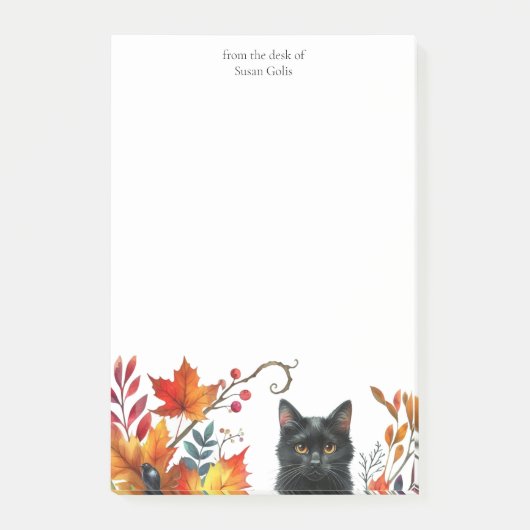 秋の紅葉 黒猫 オリジナルデザイン ポストイット (正面)