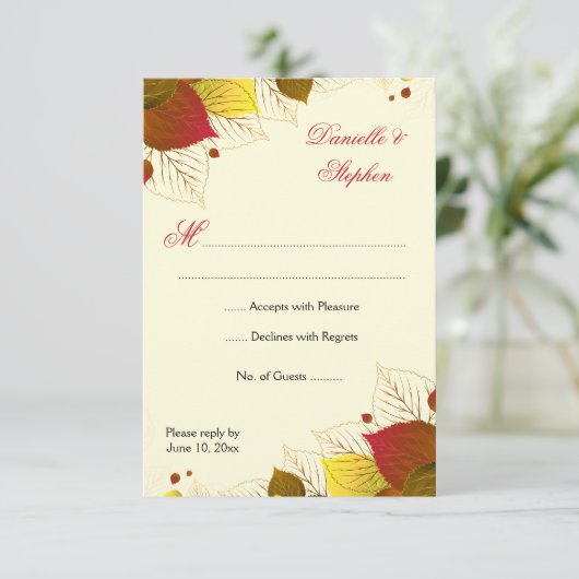 秋の紅葉RSVPの応答カード 出欠カード (スタンド正面)