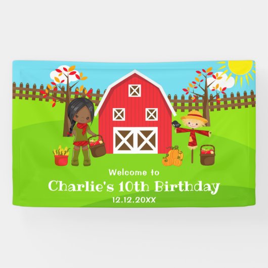 秋の納屋周囲の庭誕生日ダークスキンガールウェルカム 横断幕 (横)