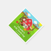 秋の納屋周囲の庭誕生日ブラウンヘアガール スタンダードカクテルナプキン (角)