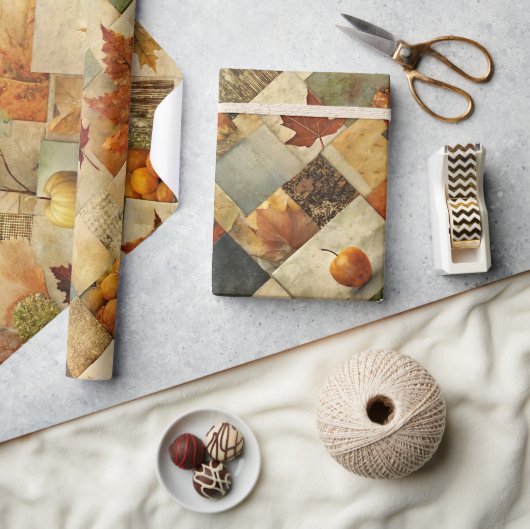 秋の紙コラージュ02 ラッピングペーパー (クラフト)
