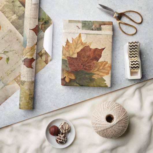 秋の紙コラージュ03 ラッピングペーパー (クラフト)