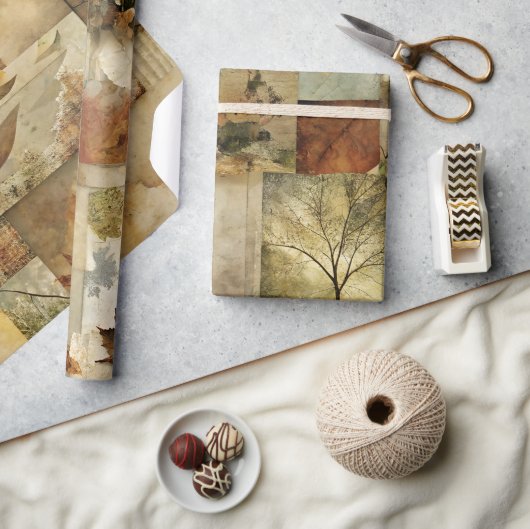 秋の紙コラージュ ラッピングペーパー (クラフト)