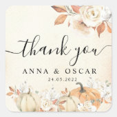 秋の素朴かぼちゃと花 スクエアシール (正面)