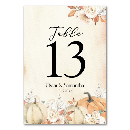 秋の素朴かぼちゃと花 テーブルナンバー (正面)