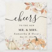 秋の素朴かぼちゃと花 ワインラベル (シングルラベル)