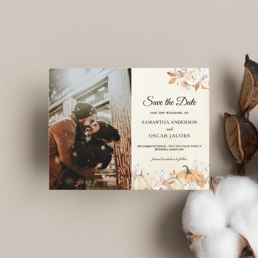 秋の素朴かぼちゃと花 案内ポストカード