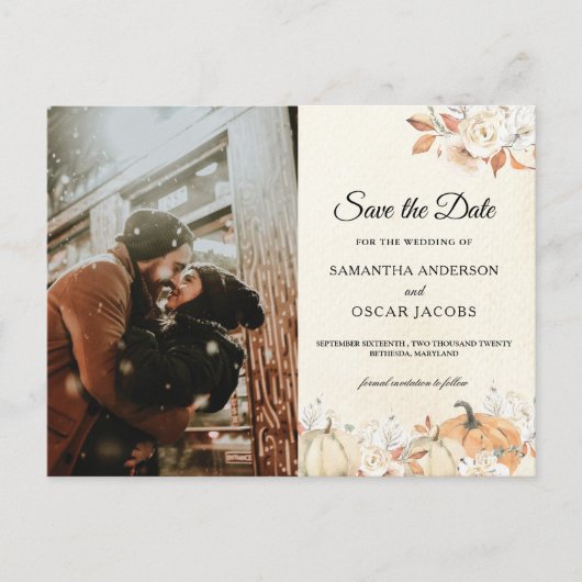 秋の素朴かぼちゃと花 案内ポストカード (正面)