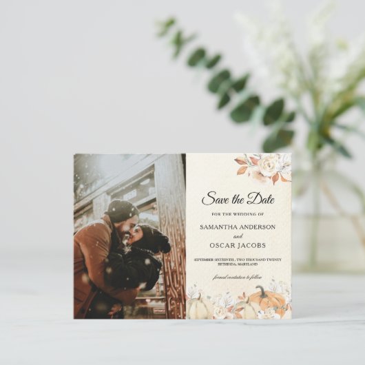 秋の素朴かぼちゃと花 案内ポストカード (スタンド正面)