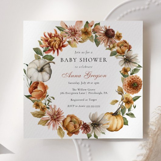 秋の素朴かぼちゃの赤ちゃんシャワー 招待状