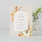 秋の素朴かぼちゃアーチフローラカップルシャワー 箔招待状 (立ち正面)