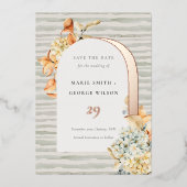 秋の素朴かぼちゃアーチフローラ保存日付 箔招待状 (正面)