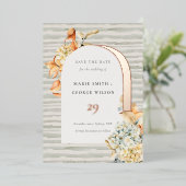 秋の素朴かぼちゃアーチフローラ保存日付 箔招待状 (立ち正面)