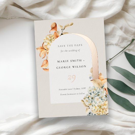 秋の素朴かぼちゃアーチフローラ保存日付 箔招待状