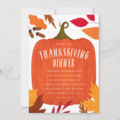 秋の素朴かぼちゃ感謝祭ディナー 招待状 (正面)