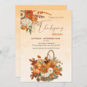 秋の素朴かぼちゃ感謝祭ディナー 招待状 (正面/裏面)