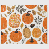 秋の素朴かぼちゃ、ひょうたん、葉のパターン ラッピングペーパー (フラット)