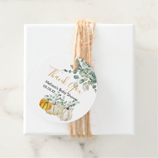 秋の素朴なオレンジのカボチャの感謝してい緑あな フェイバータグ (インサイチュ)