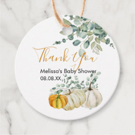 秋の素朴なオレンジのカボチャの感謝してい緑あな フェイバータグ