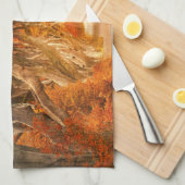 秋の素朴なカエデの木の森の秋オレンジブラウン キッチンタオル (四つ折り)