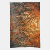 秋の素朴なカエデの木の森の秋オレンジブラウン キッチンタオル (縦)