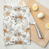 秋の素朴なカボチャと花 キッチンタオル (四つ折り)