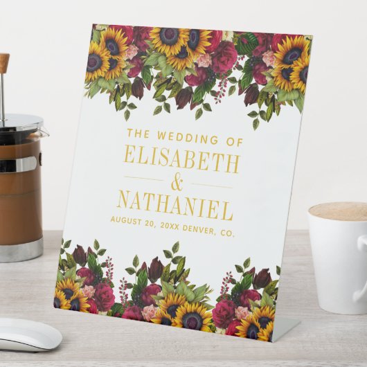 秋の素朴なフローラ結婚のカップルの名前は歓迎 台座サイン (インサイチュ)