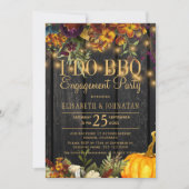 秋の素朴な納屋の木材を使ったBBQエンゲージメントパーティ 招待状 (正面)